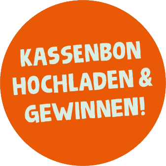 Störer mit der Aufschrift 'Kassenbon hochladen & gewinnen!'